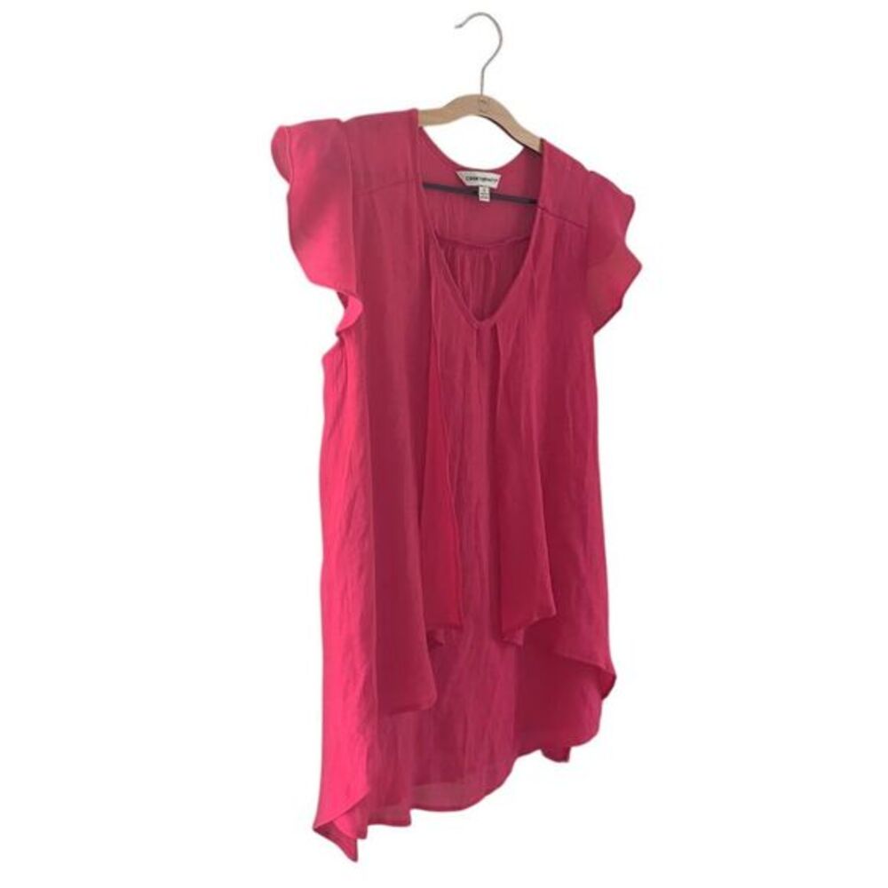 Counterparts NWT Pink‎ Flutter Sleeve V-Neck Asymmetrical Spring Blouse Size SM